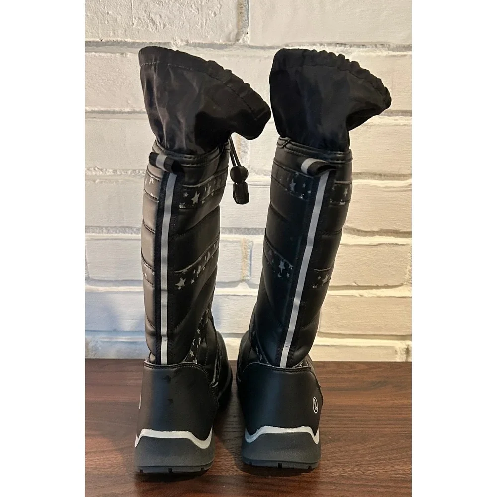 Lands End Youth Stars‎ Black Winter Snow Boots Size 5M Insulated Waterproof